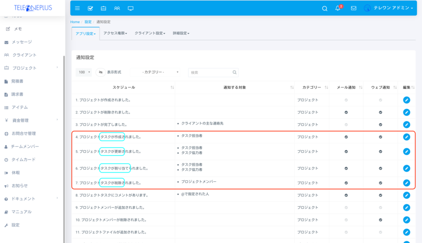 通知設定画面｜テレワークツールのブログ